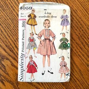 Vintage 1960s Simplicity 4059 Sewing Pattern 8 Girls 7 DAYS OF DRESSES COMPLETE